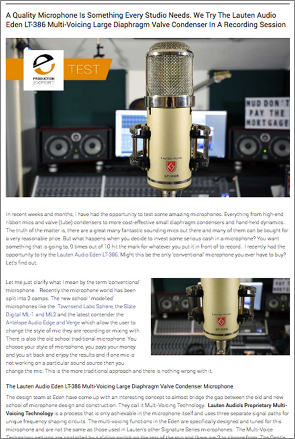 Lauten Audio Eden LT-386 Microphone review by Pro Tools Expert